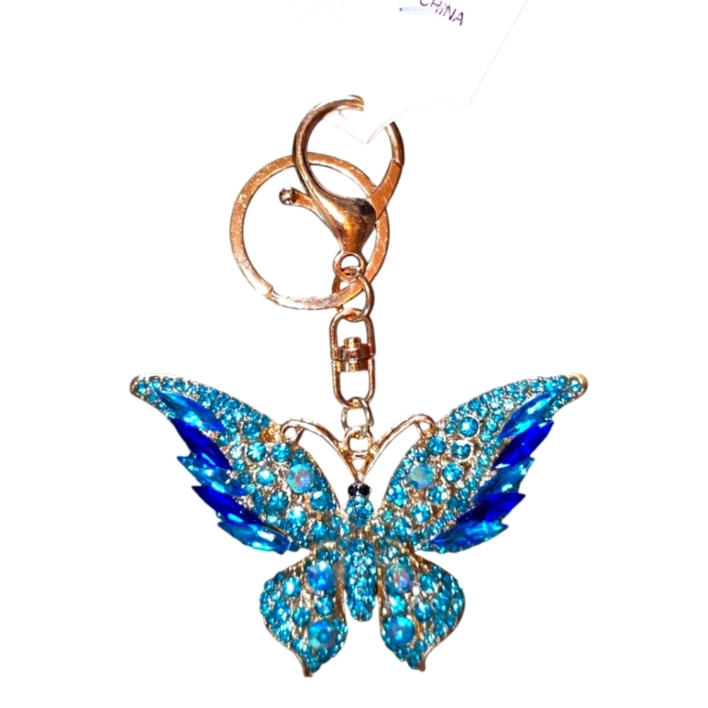 Large Blue Rhinestone Encrusted Boho Chic Large Butterfly Charm